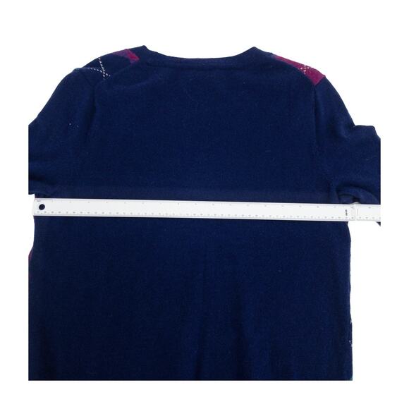 Talbots Petites MP Argyle Lambswool Blend Sweater Navy Purple Teal Preppy - Picture 9 of 10